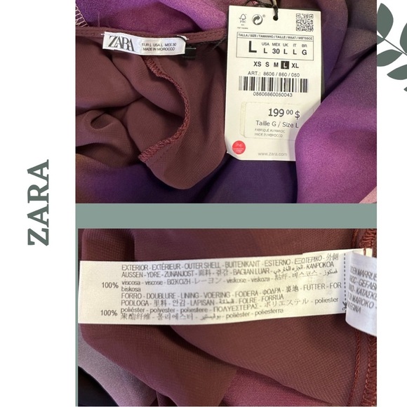 Zara Watercolor Floor Length Chiffon Evening Dress Backless Lined Size Large - Picture 9 of 9